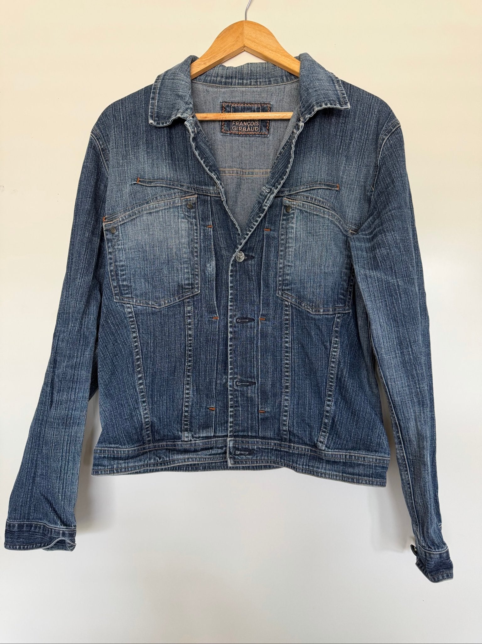 Marithe Francois Girbaud Blauwe Denim Jas Vintage Maat M, Marithe Francois Girbaud, Ophalen of Verzenden, Gedragen, Maat 48/50 (M)