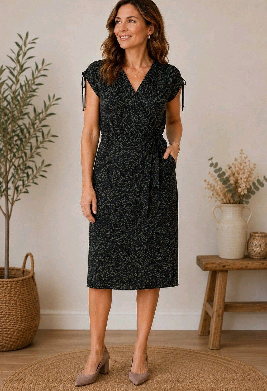 Coton Club jurk met subtiele zwarte print en strikdetails, Maat 38/40 (M), Coton Club, Zwart, Ophalen of Verzenden