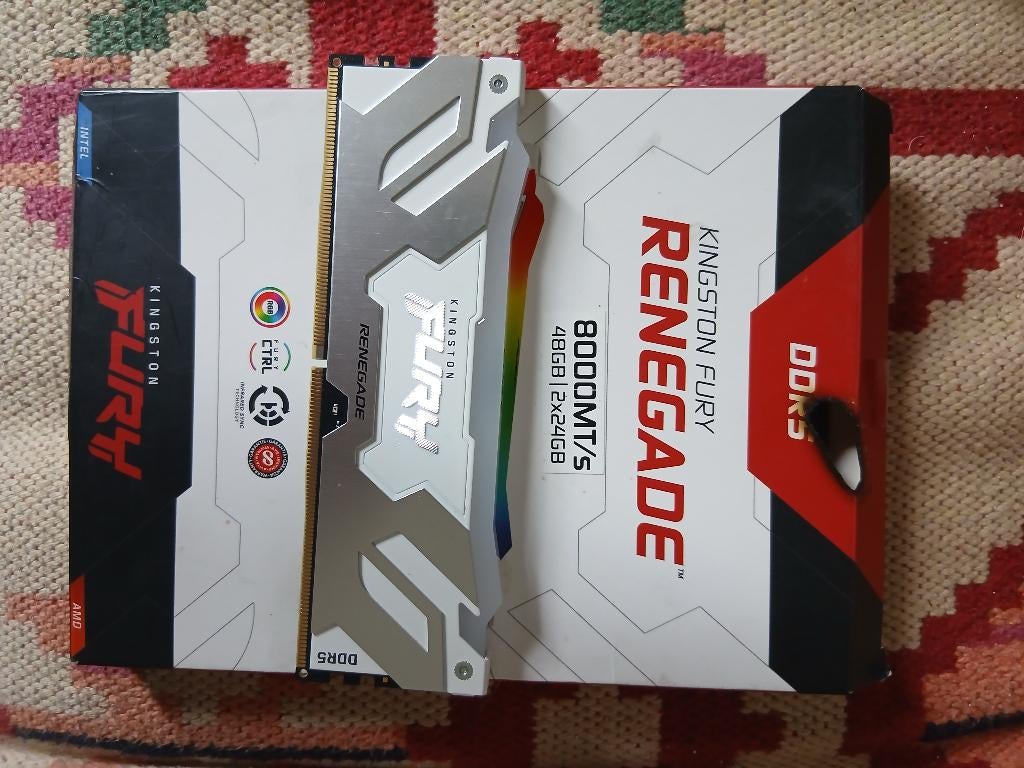 ram geheugen ddr5  2x24 gb kingstone renegade fury rgb, Computers en Software, RAM geheugen, 8000mhz, Ophalen of Verzenden, Zo goed als nieuw