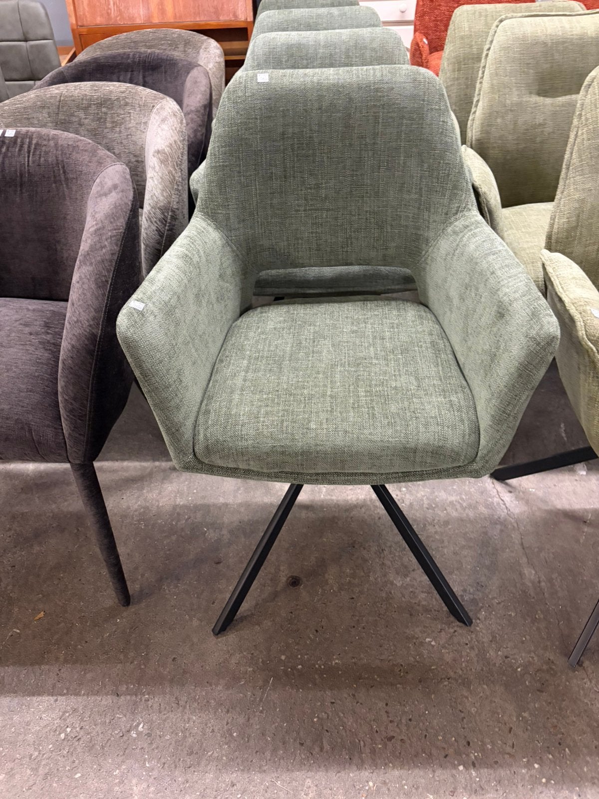 4 groene stoffen draai eetkamerstoelen- Nieuw!, Ophalen, ., ., Eén