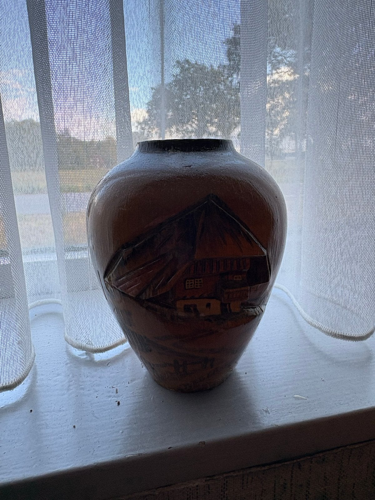 Vintage Zwarte Woud Houten Vaas - Handgesneden, Ophalen of Verzenden