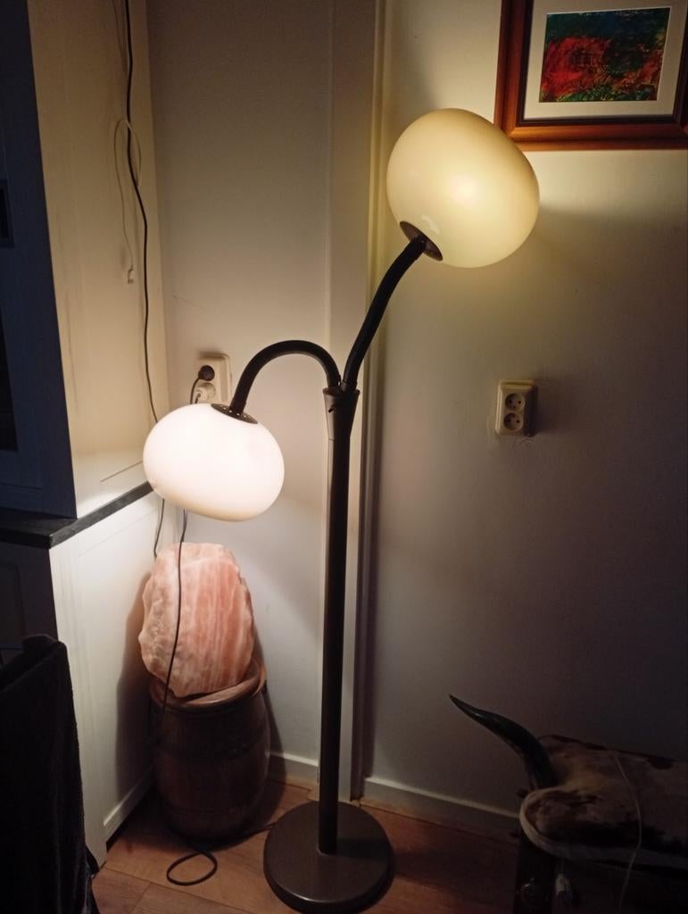 Dijkstra vloerlamp met twee verstelbare bollen, Ophalen, Gebruikt, Glas, Vintage, Mid-century Modern
