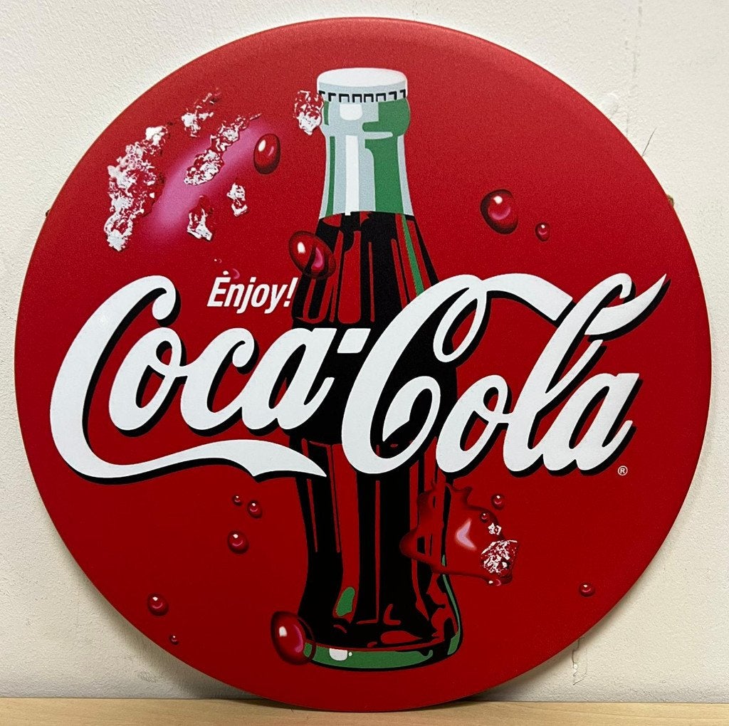 Coca Cola logo fles rond reclamebord van metaal wandbord, Reclamebord, Info@deconoord.nl, Deco Noord, Nieuw