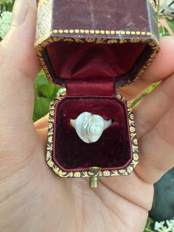 Vintage 835 Zilveren Ring met Cultuurparel, Gebruikt, Ophalen of Verzenden, Kleiner dan 17, Dame