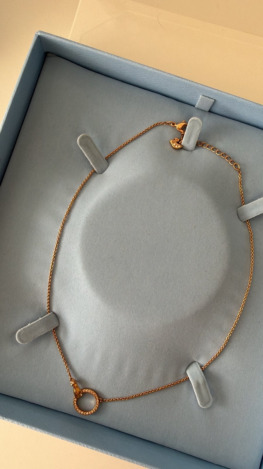 Swarovski ketting met hanger, roségoudkleurig, Overige kleuren, Ophalen of Verzenden, Zo goed als nieuw, Overige materialen