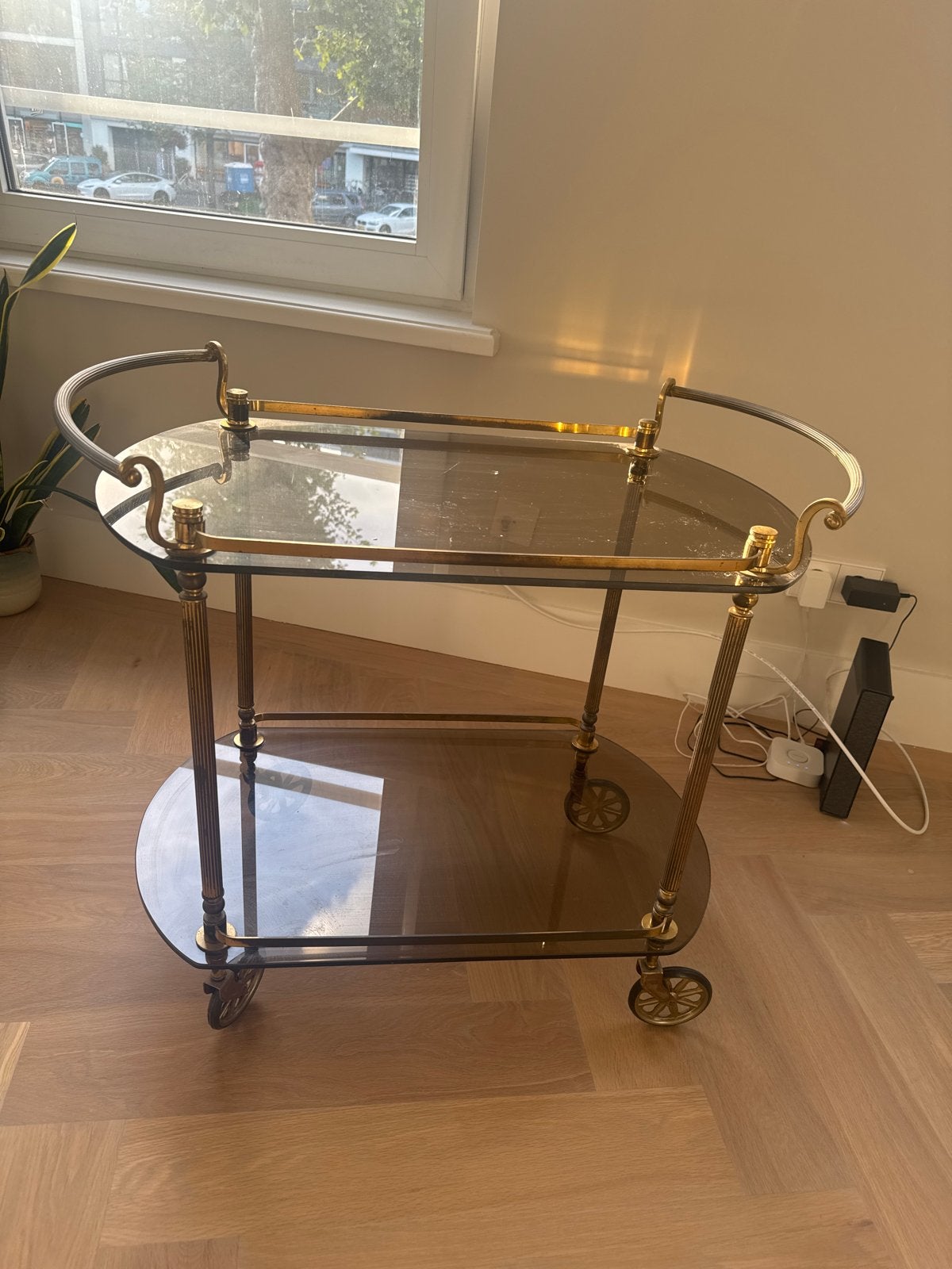 Vintage koper serveerwagen/ barcart op wieltjes - 76x43x70cm, Ophalen, Gebruikt, Goud, Metaal