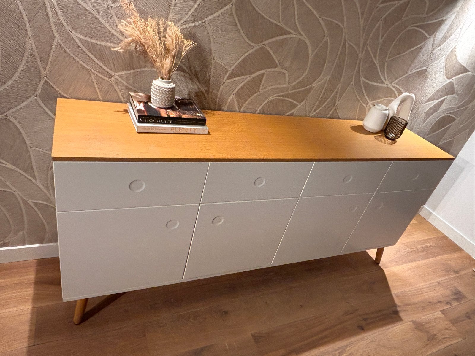 Dot Dressoir 1678 Wit met Eikenhout, Gebruikt, 150 tot 200 cm, Eikenhout, Ophalen of Verzenden