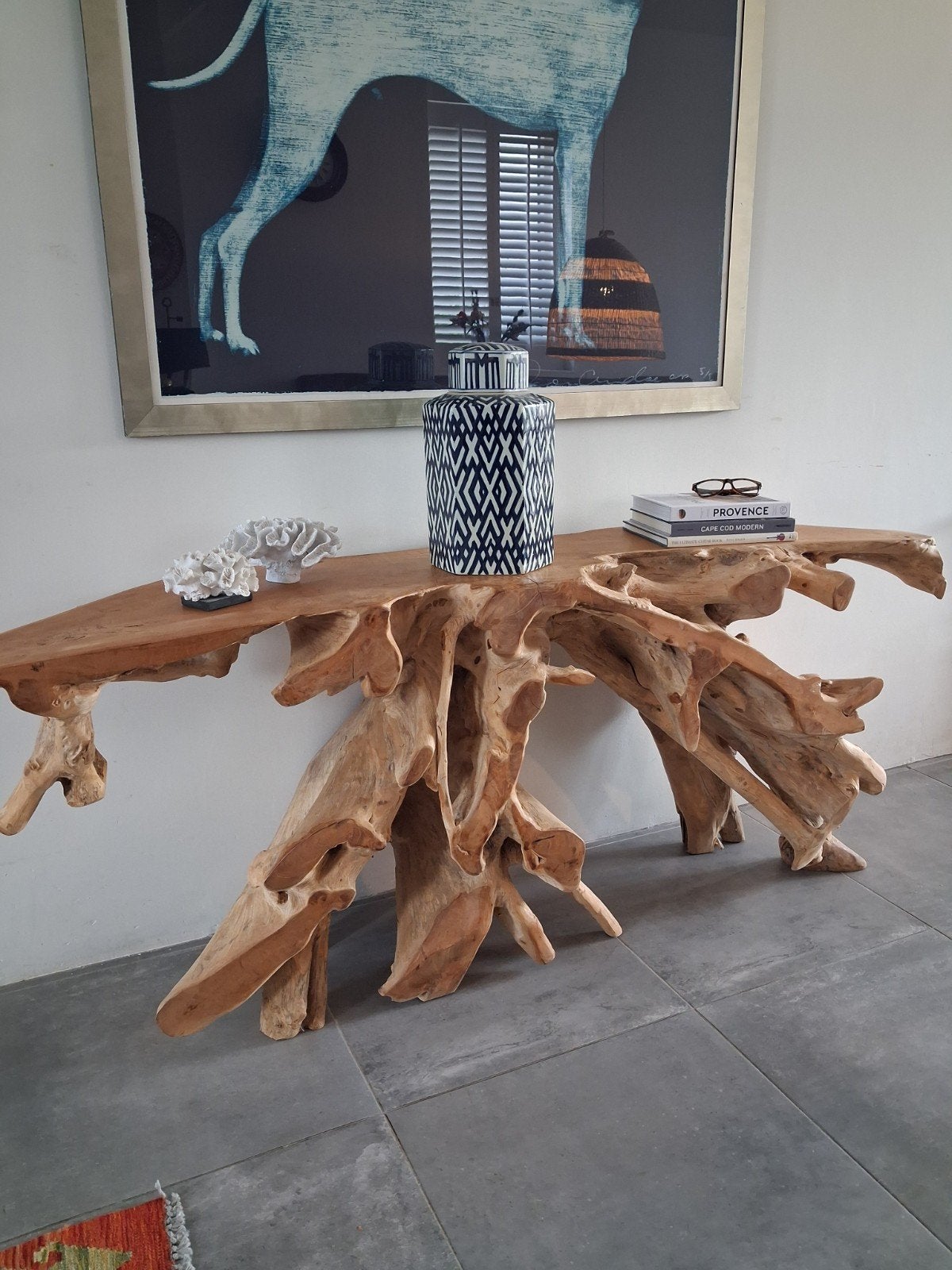 Sidetable van wortelhout teak - 200x80x43 cm, 75 cm of meer, 200 cm of meer, Rustiek, Organisch, Natuurlijk, Zo goed als nieuw
