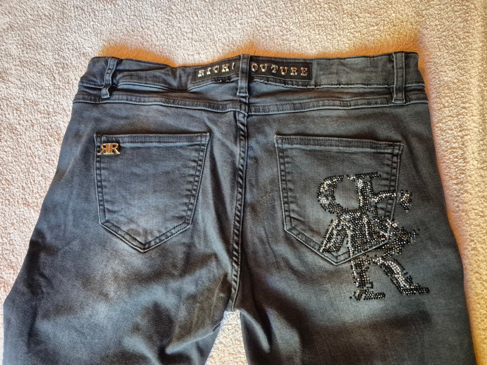 Richi Couture Grijze Jeans met Steentjes Maat XL (38-40), Ophalen of Verzenden, W30 - W32 (confectie 38/40), Grijs, Gedragen