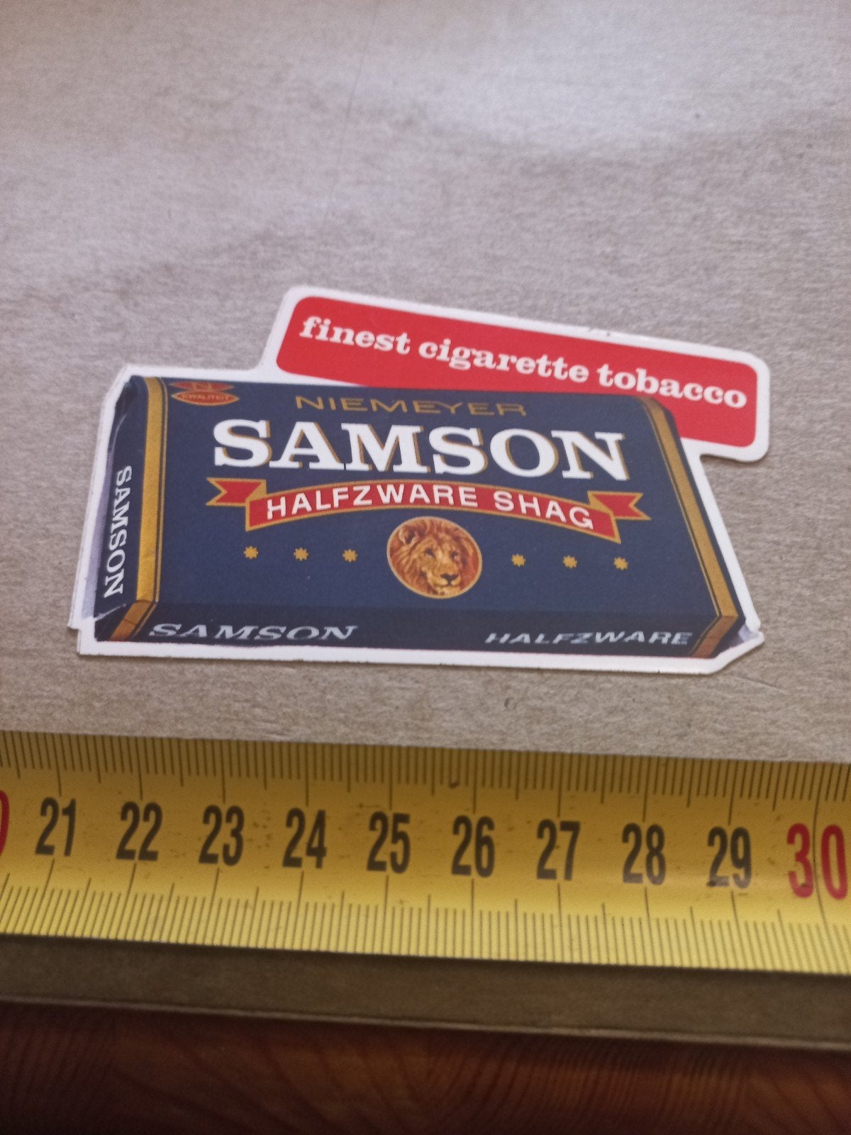 Vintage Samson Halfzware Shag sticker - Niemeyer tabak, Verzamelen, Ophalen of Verzenden, Gebruikt, Overige typen
