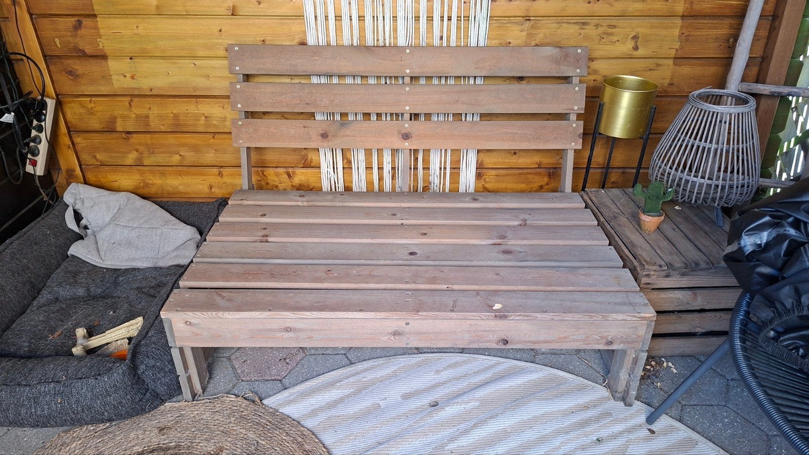 Houten tuinbank met kussens, Tuin en Terras, Tuinbanken, Ophalen, Gebruikt, Hout