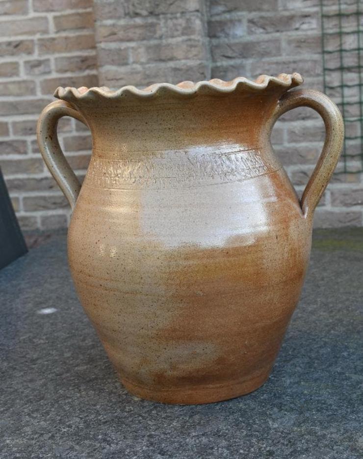 Franse pot en gres kruik aardewerk pot sierlijke krul rand, Antiek en Kunst, Ophalen of Verzenden