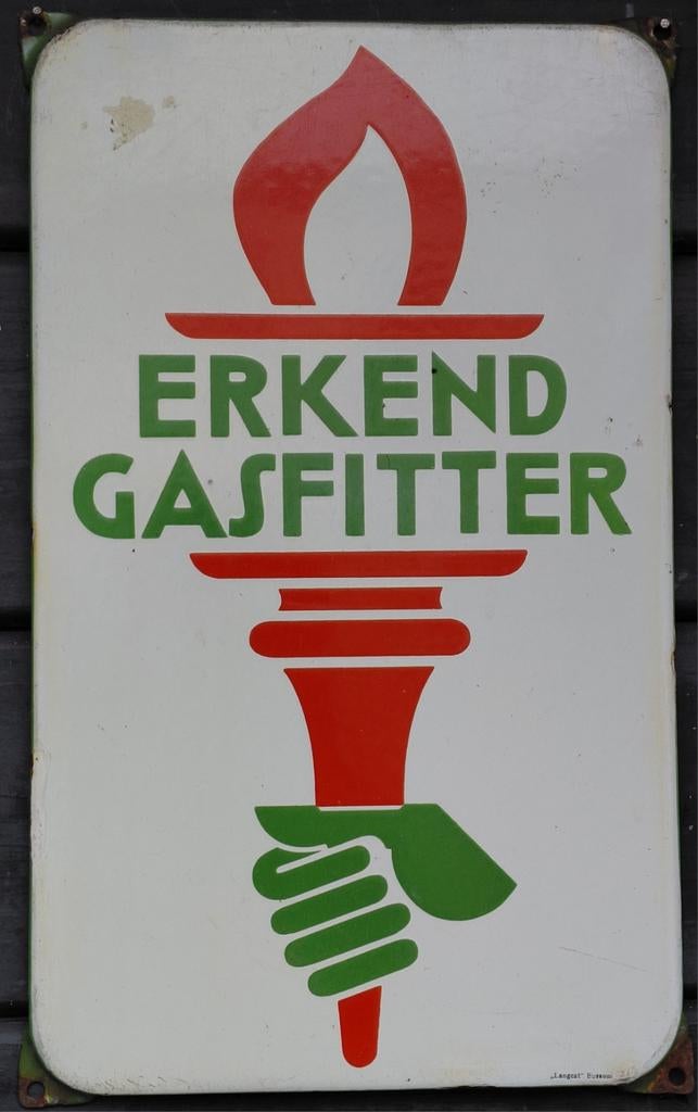 Emaille bord Erkend Gasfitter, Verzamelen, Ophalen of Verzenden, Gebruikt, Reclamebord