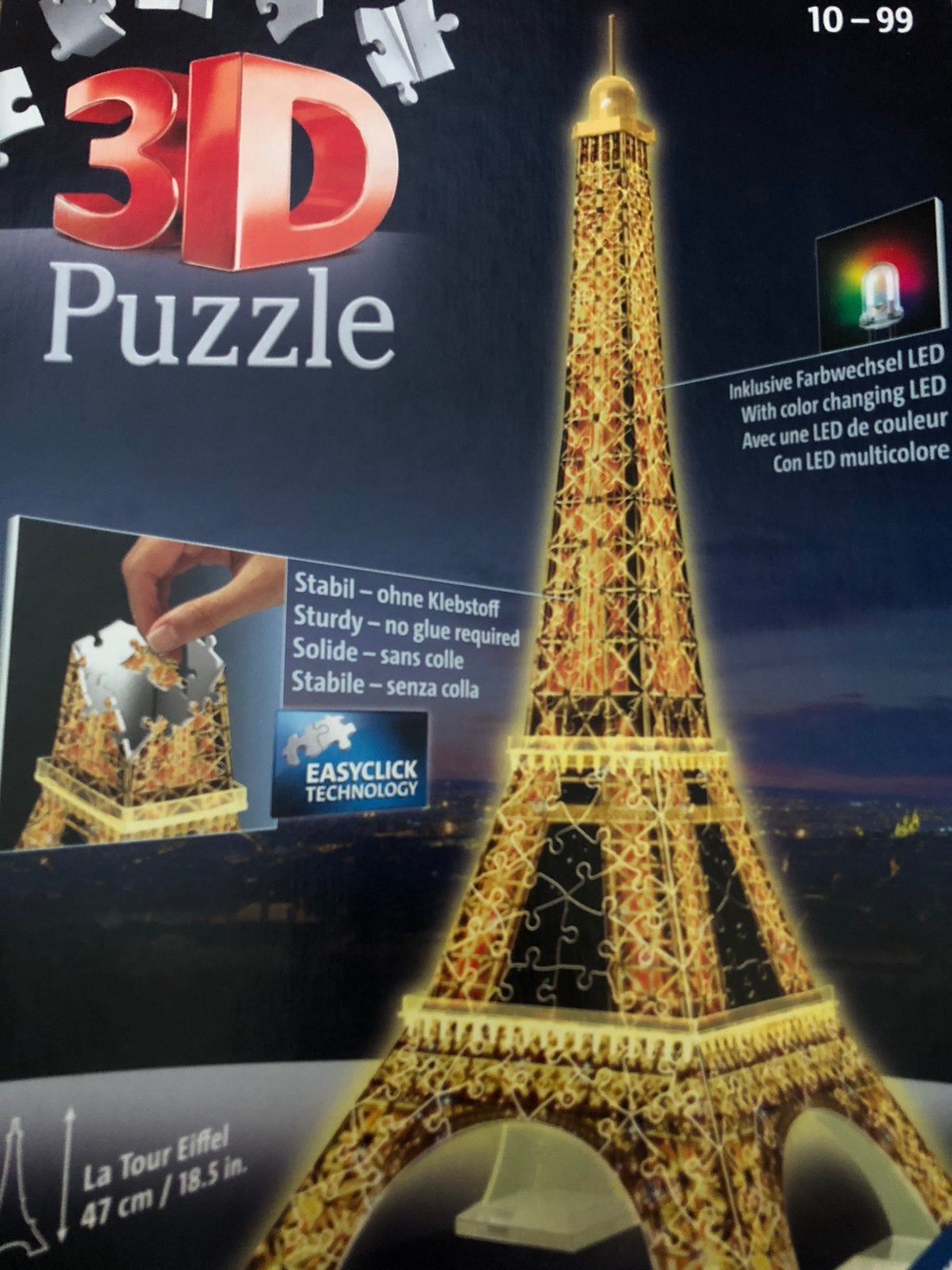 Ravensburger 3D Puzzel Eiffeltoren Night Edition, Hobby en Vrije tijd, Denksport en Puzzels, Ophalen of Verzenden, Minder dan 500 stukjes