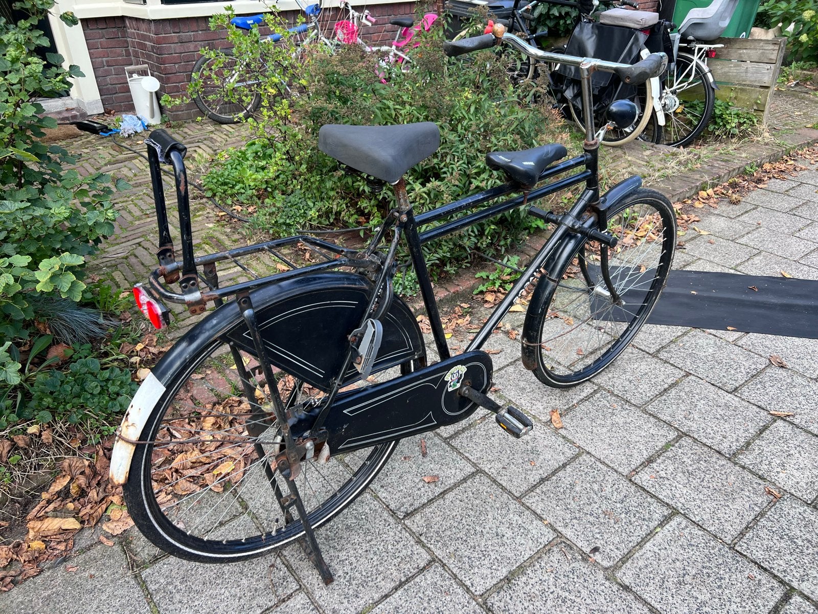 Opknapper popal opoe herenfiets met kinderzitjes - 1976, Fietsen en Brommers, Fietsen | Heren | Herenfietsen, Terugtraprem, Gebruikt