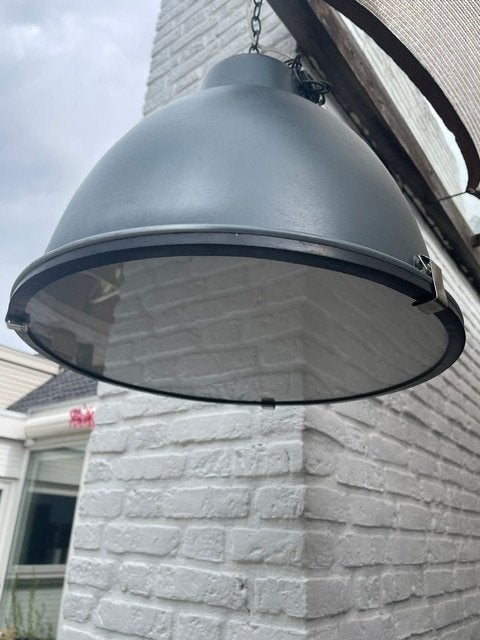 Dubbele Lamp Grijs Industrial look (bijv. voor Eetkamer), Ophalen, Gebruikt, E27 (groot), Metaal