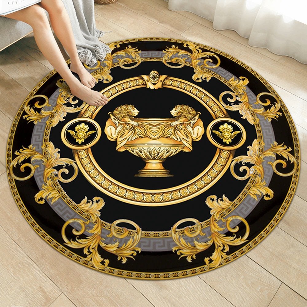 Zwart Goud Barok Rond Vloerkleed Kleed Tapijt Luxe Klassiek, Verzenden, Rond, 100 tot 150 cm, 100 tot 150 cm