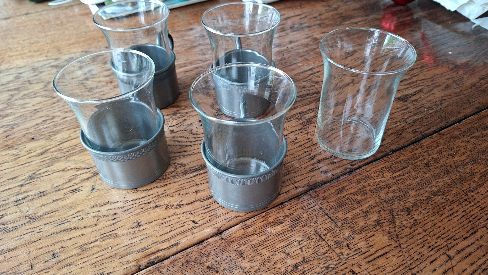 Tinnen theeglazen met extra glas - Zuiver Tin Rio Tiel, Antiek en Kunst, Ophalen of Verzenden