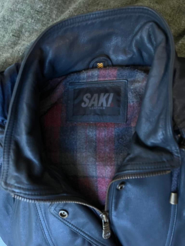 Leren donkerblauwe damesjas; Saki Leather, Kleding | Dames, Jassen | Winter, Zo goed als nieuw, Maat 38/40 (M), Blauw, Ophalen of Verzenden