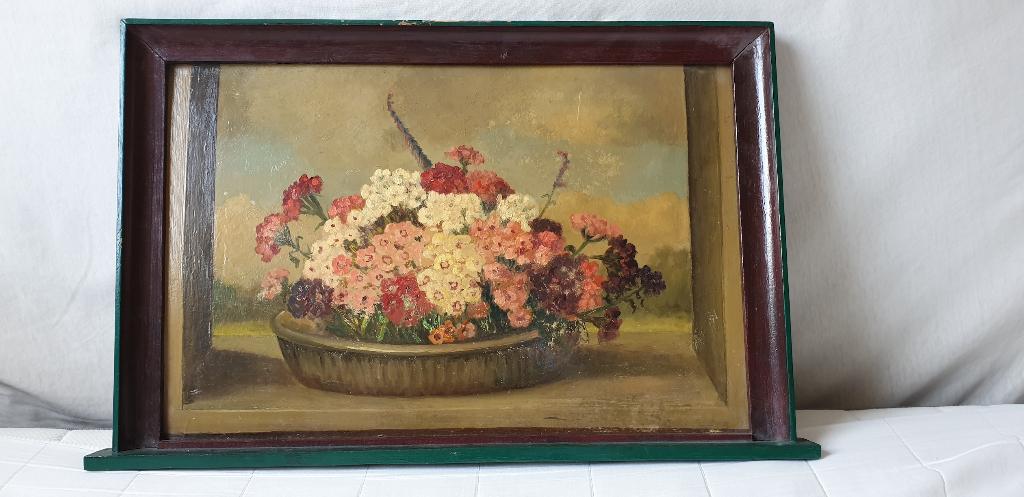 Prachtige oude stilleven met bloemen op een vensterbank., Ophalen of Verzenden