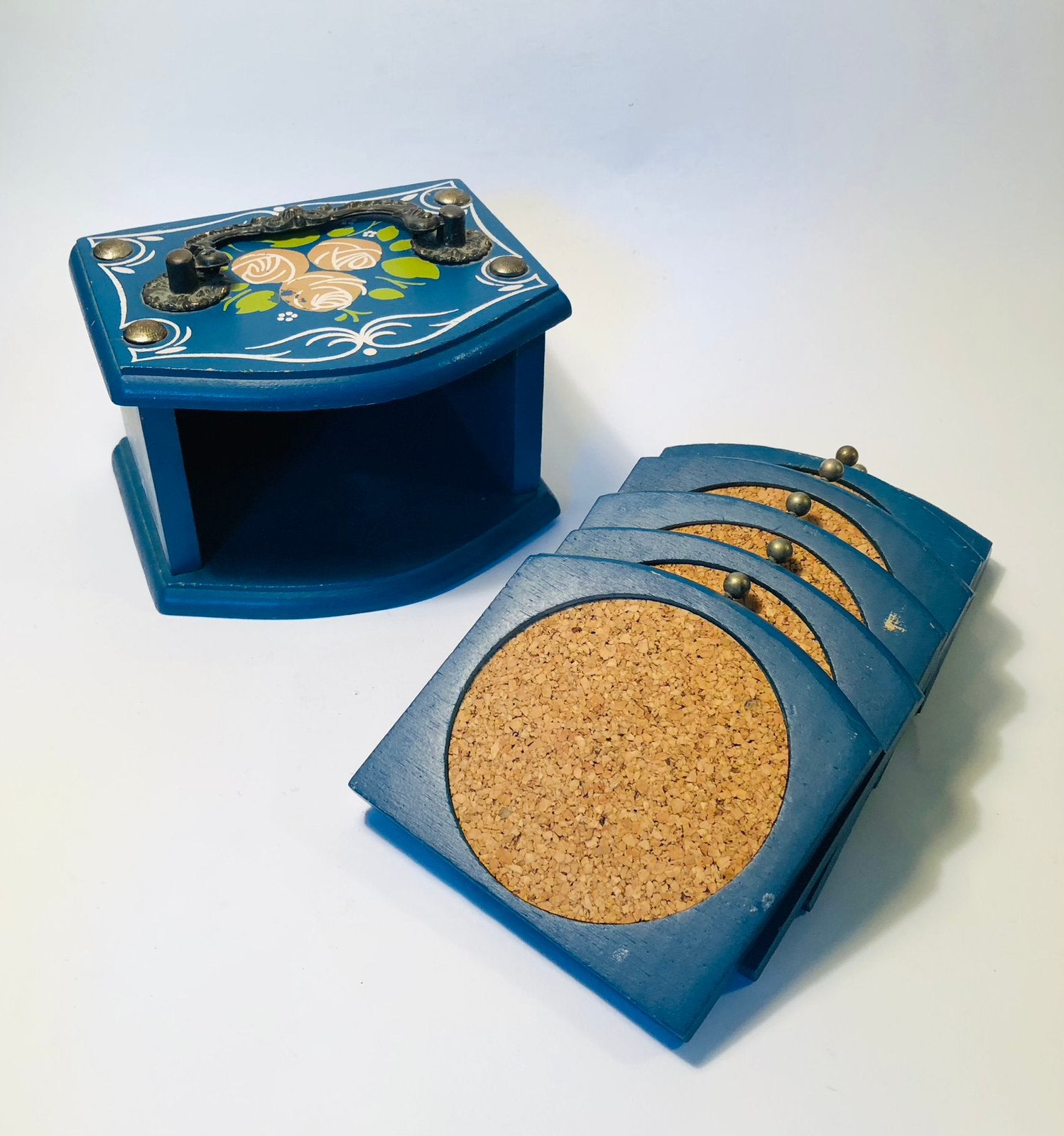 Onderzetters Hindeloopen stijl, petrol blauw, nostalgisch, Huis en Inrichting, Ophalen of Verzenden, Handgemaakt, Kurk
