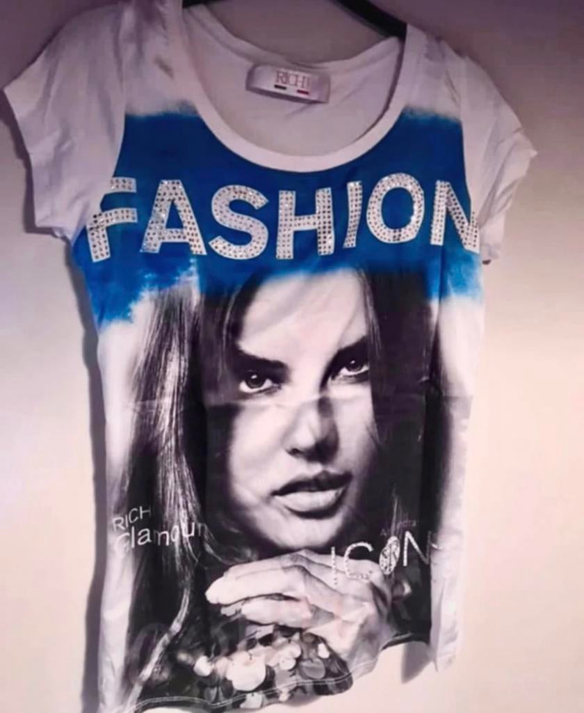Richi tshirt wit met steentjes maat xs, Wit, Ophalen of Verzenden, Zo goed als nieuw, Korte mouw