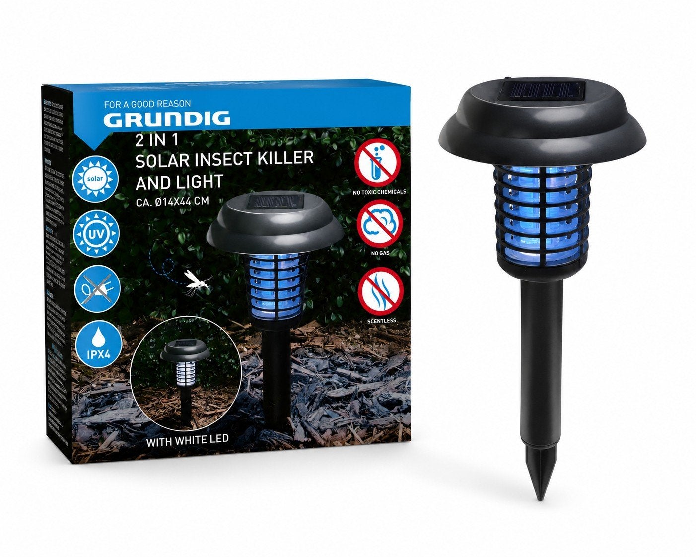 Grundig Solar Insect Killer & Licht - 2-in-1 Tuinlamp, Zonne-energie, Kunststof, Minder dan 50 watt, Nieuw