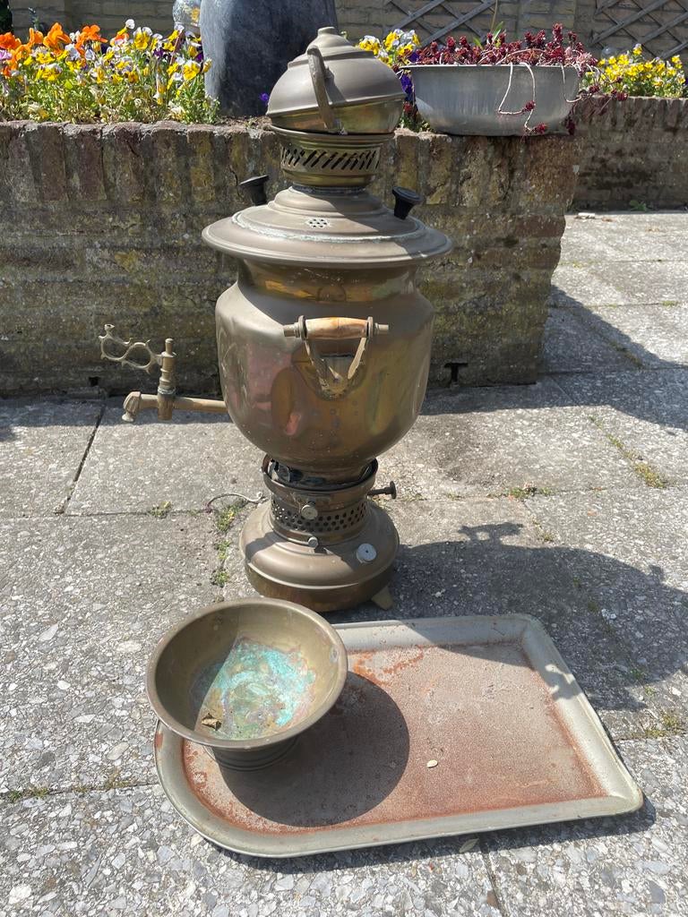 Antieke Samovar - Koperen Theewaterkoker met Dienblad, Ophalen of Verzenden, Koper