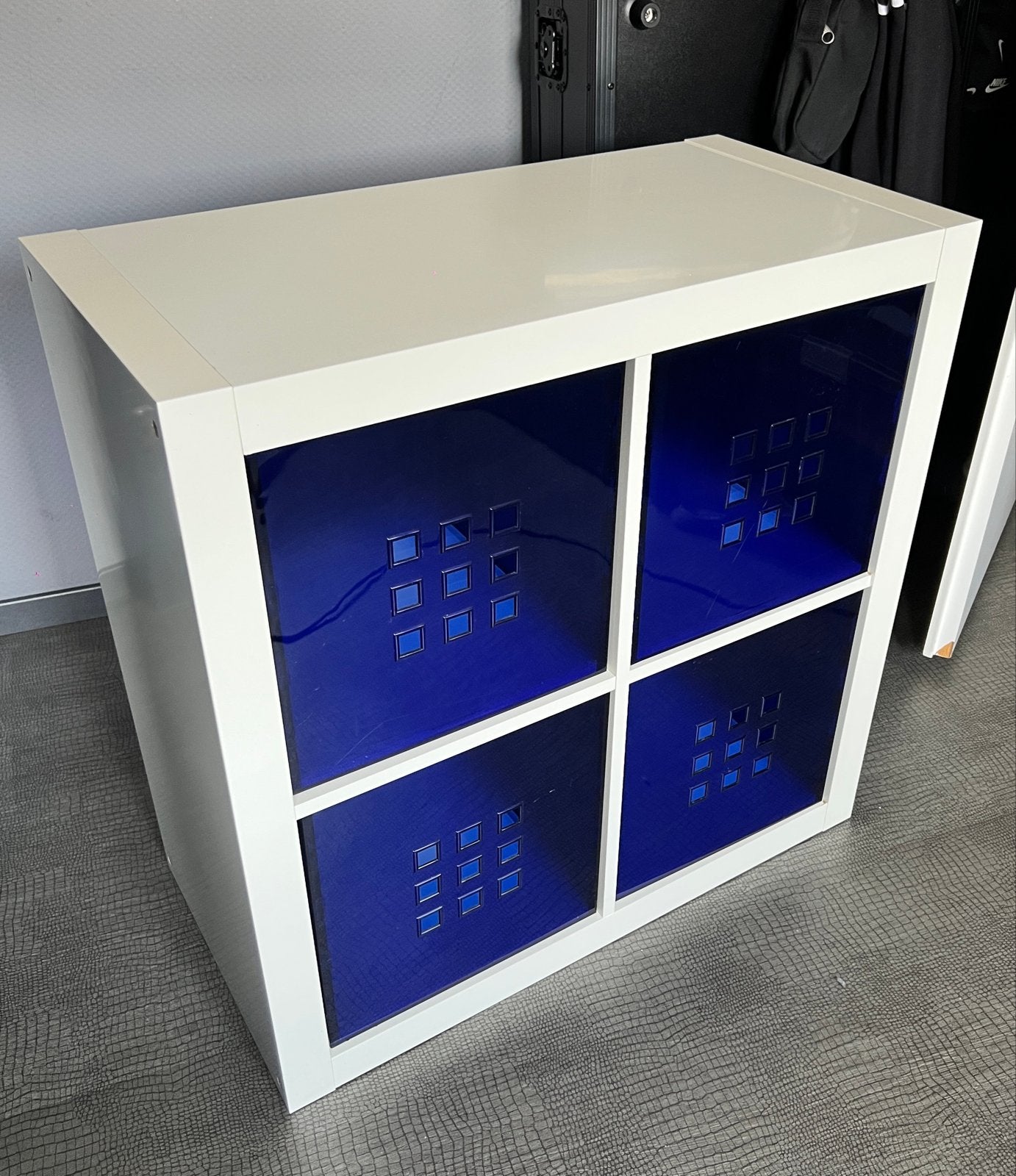 IKEA Kallax kast met 4 blauwe lades (hard kunststof), Ophalen, Gebruikt