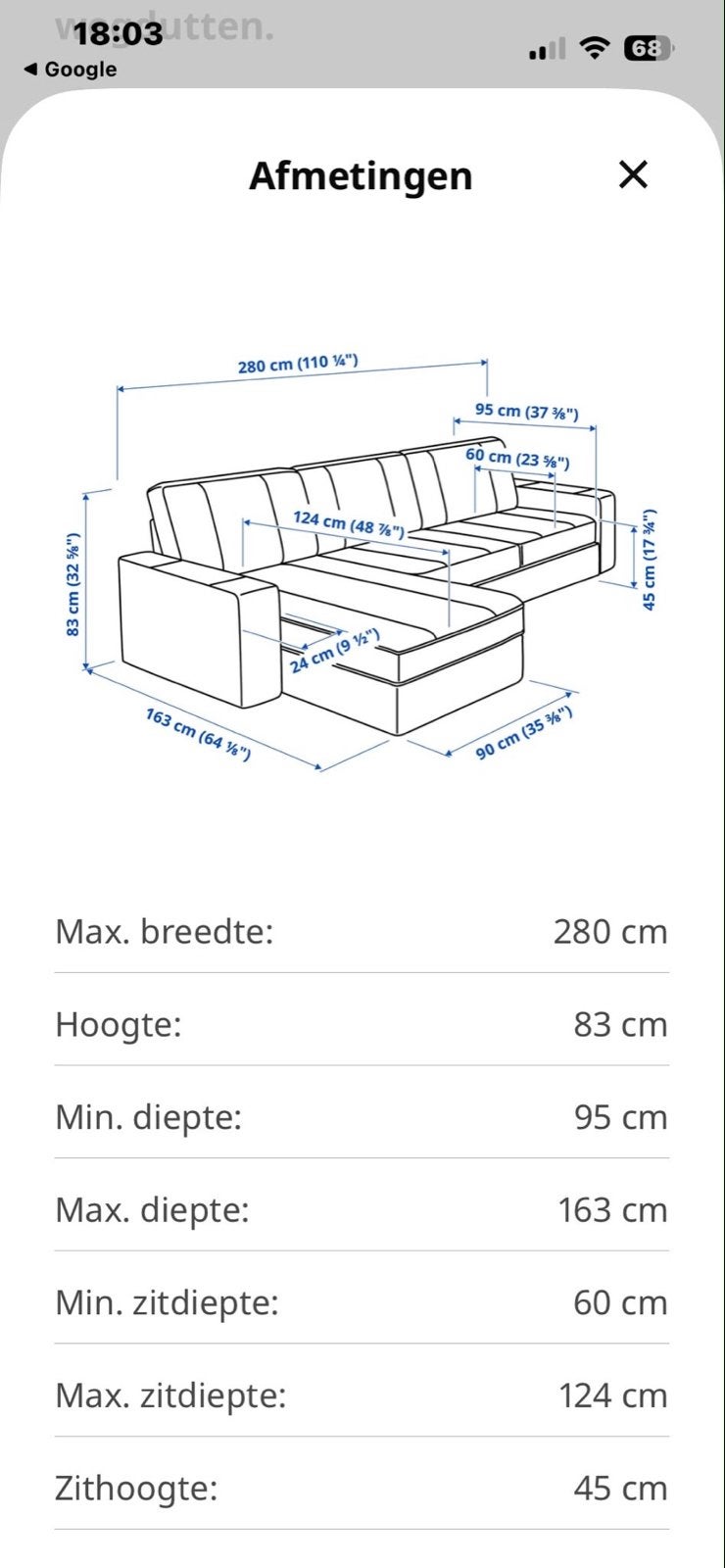 IKEA Kivik Hoekbank met chaise longue - Grijs, Ophalen, 250 tot 300 cm, Gebruikt, Hoekbank