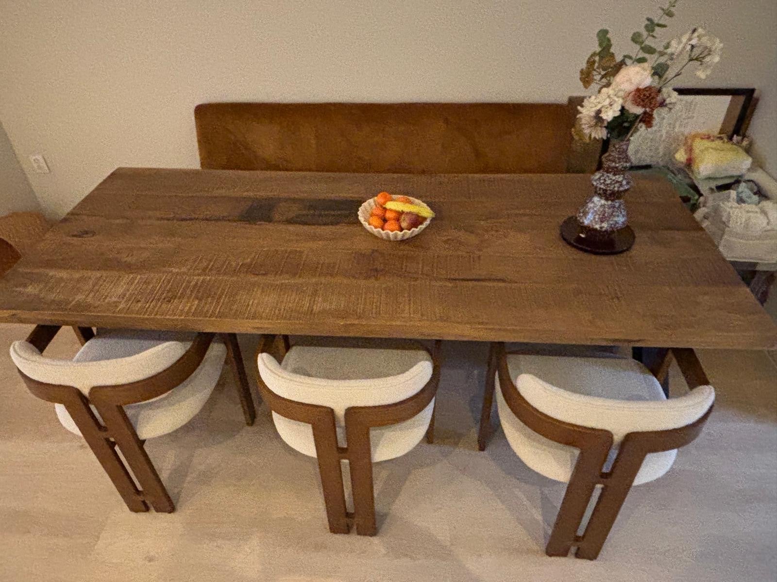 Mango houten eettafel met stalen X-poot - 240x100 cm, Ophalen, Gebruikt, 100 tot 150 cm, 200 cm of meer