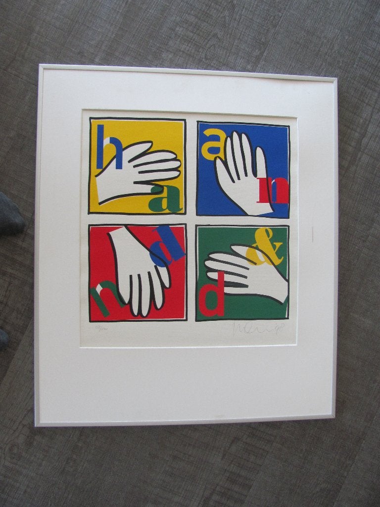 Zeefdruk Hand & Hand uit 1998,  gesigneerd., Antiek en Kunst, Kunst | Litho's en Zeefdrukken, Ophalen, Zeefdruk, Overige onderwerpen