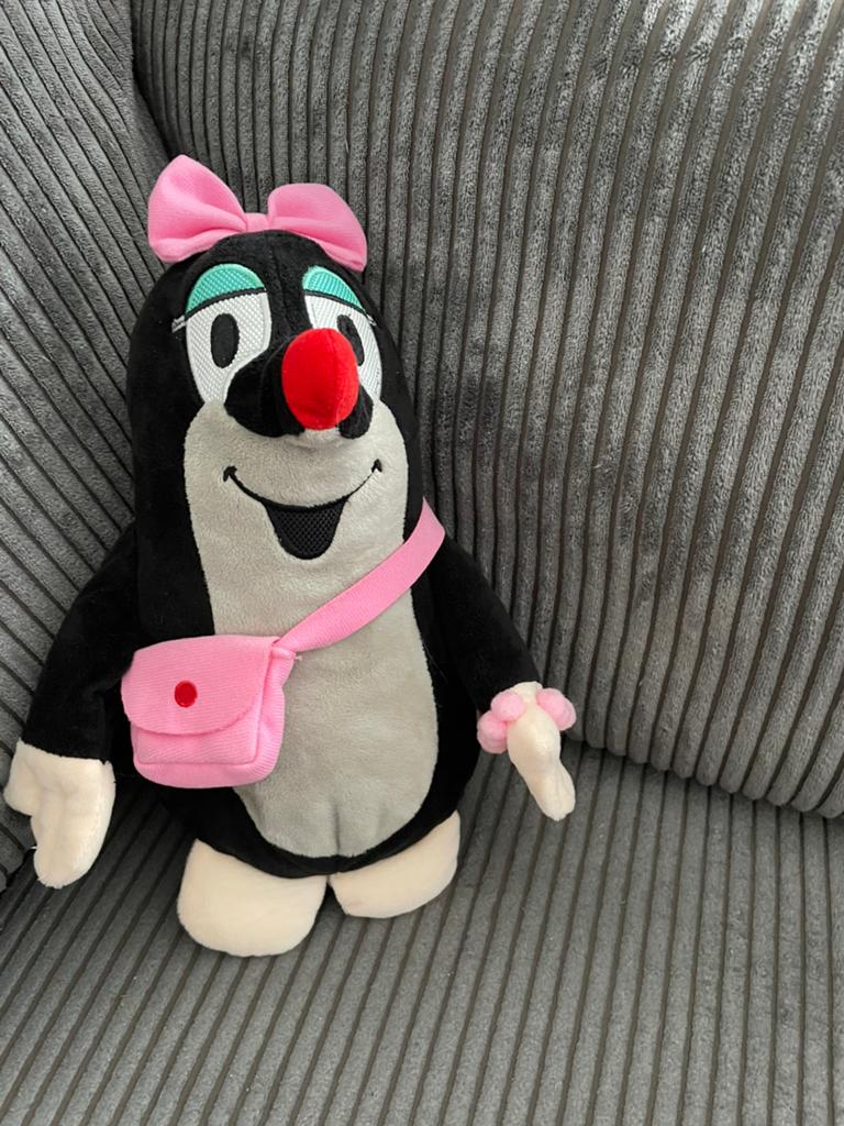 Het molletje knuffel met roze strik en tasje 28 cm groot, Overige karakters, Overige typen, Zwart, Ophalen of Verzenden