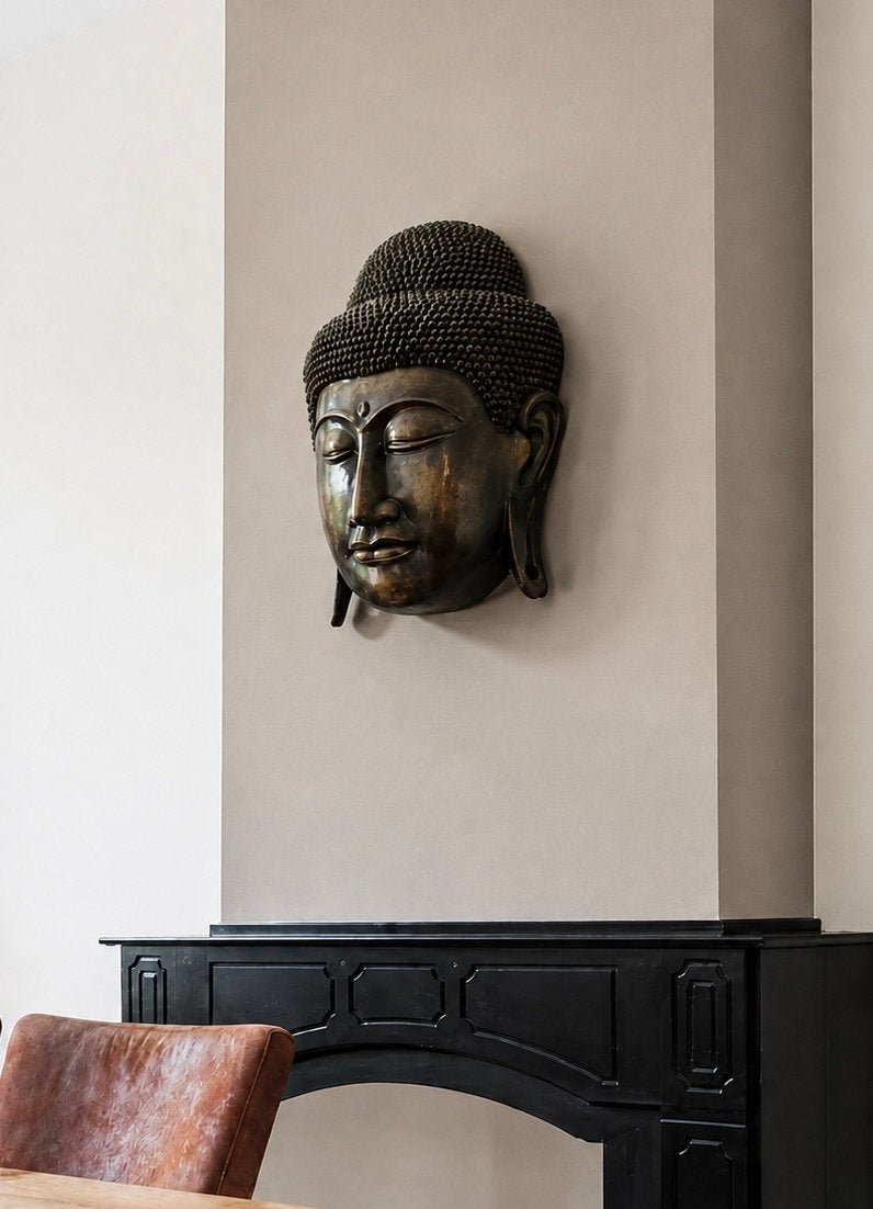 Indrukwekkend Boeddha Hoofd / Beeld  - Bronskleurig, Huis en Inrichting, Ophalen, Gebruikt, Steen/keramiek, 75 cm