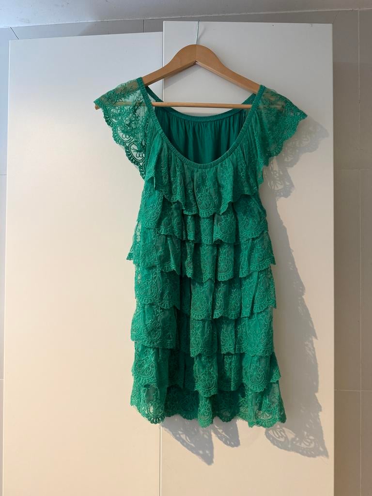 Groene kanten t-shirt jurk - Maat L, Kleding | Dames, Jumpsuits, Ophalen of Verzenden, Zo goed als nieuw