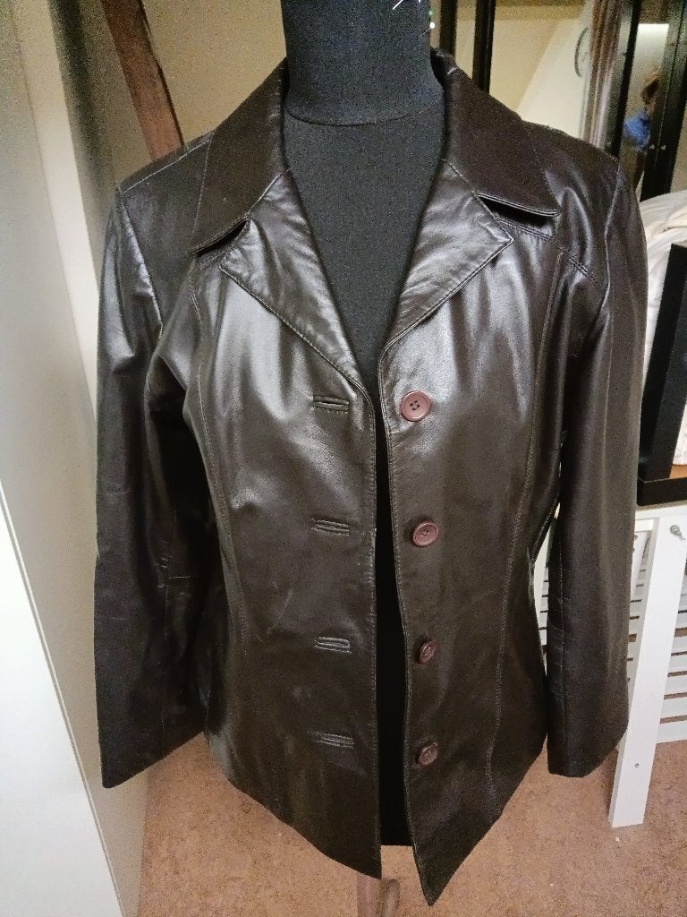 Dames colbert maat 42 leer, Kleding | Dames, Bruin, Maat 42/44 (L), Ophalen of Verzenden, Jasje