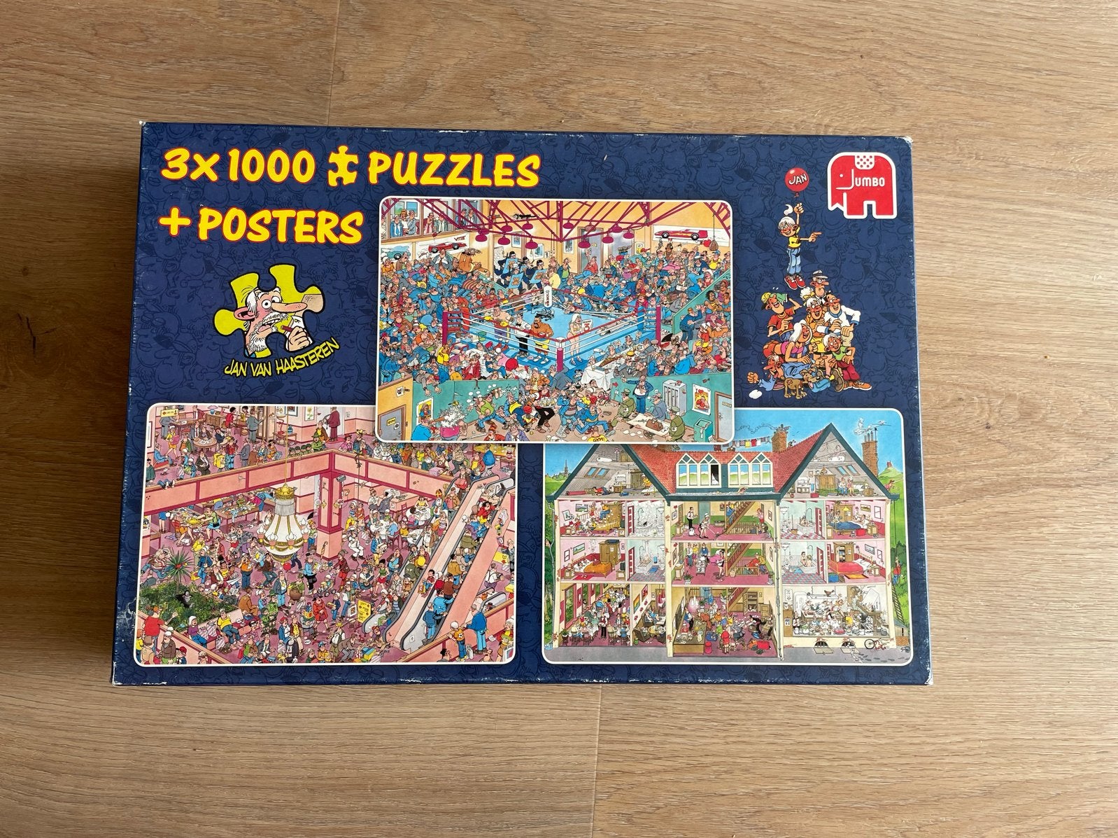 Jan van Haasteren 3x 1000 stukjes puzzel + posters, Ophalen, 500 t/m 1500 stukjes, Gebruikt, Legpuzzel