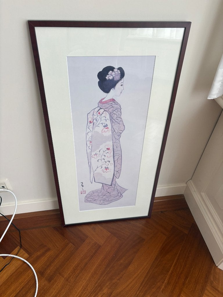 reproductie Japanse kunstenaar, Verzenden, Papier/karton, Ingelijst, Figuren