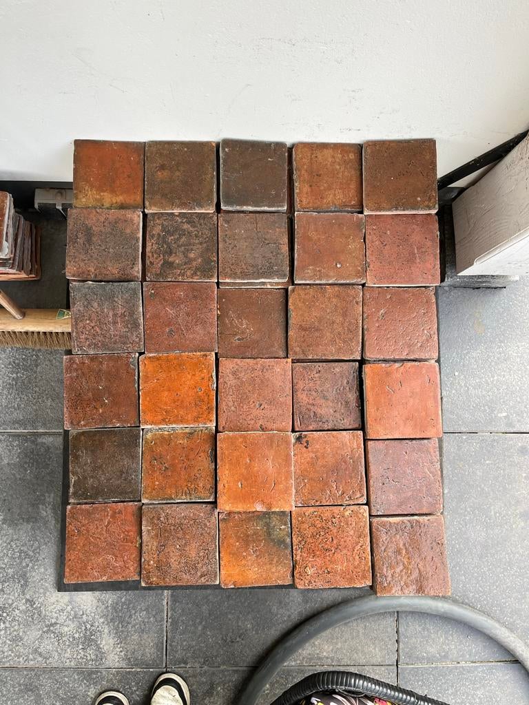 6 m2 oude bruin/rode Estrikken 15x15 cm, Ophalen, Gebruikt, Keramiek, Minder dan 20 cm