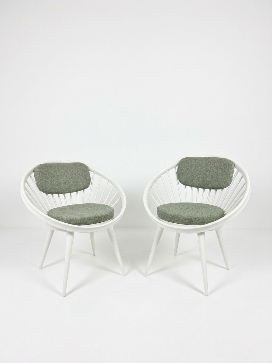 Yngve Ekstrom circle chairs wit groene stof nieuwe stof, Yngve Ekstrom for Swedese, Hout, ., Minder dan 75 cm