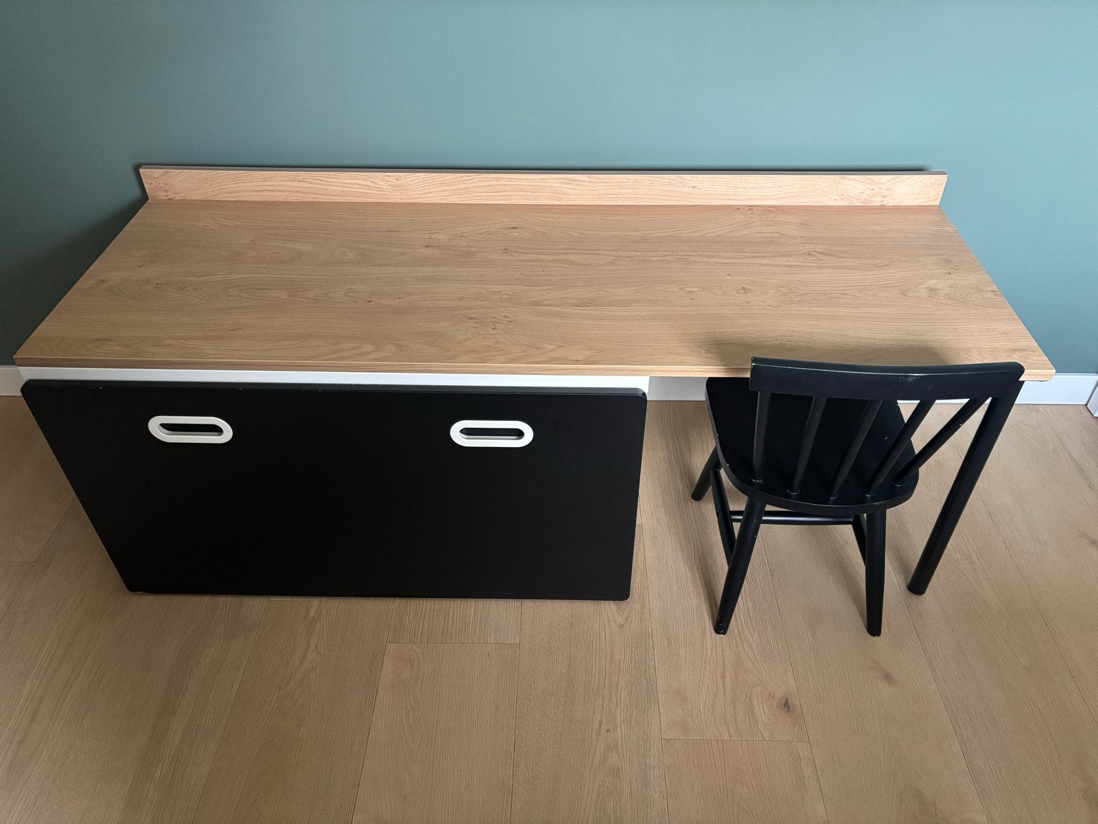 Kinderbureau met lade en stoeltje - Zwart/Hout, Huis en Inrichting, Ophalen, Zwart, Gebruikt, 51 cm