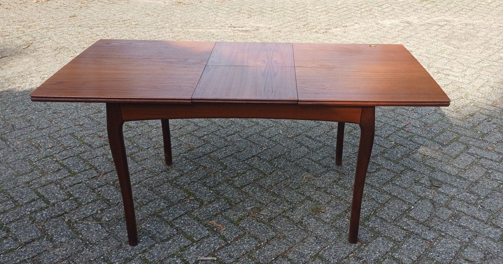 Prachtige vintage teak houten uitschuifbare eettafel 167 cm, Ophalen of Verzenden, Gebruikt, Rechthoekig, 50 tot 100 cm