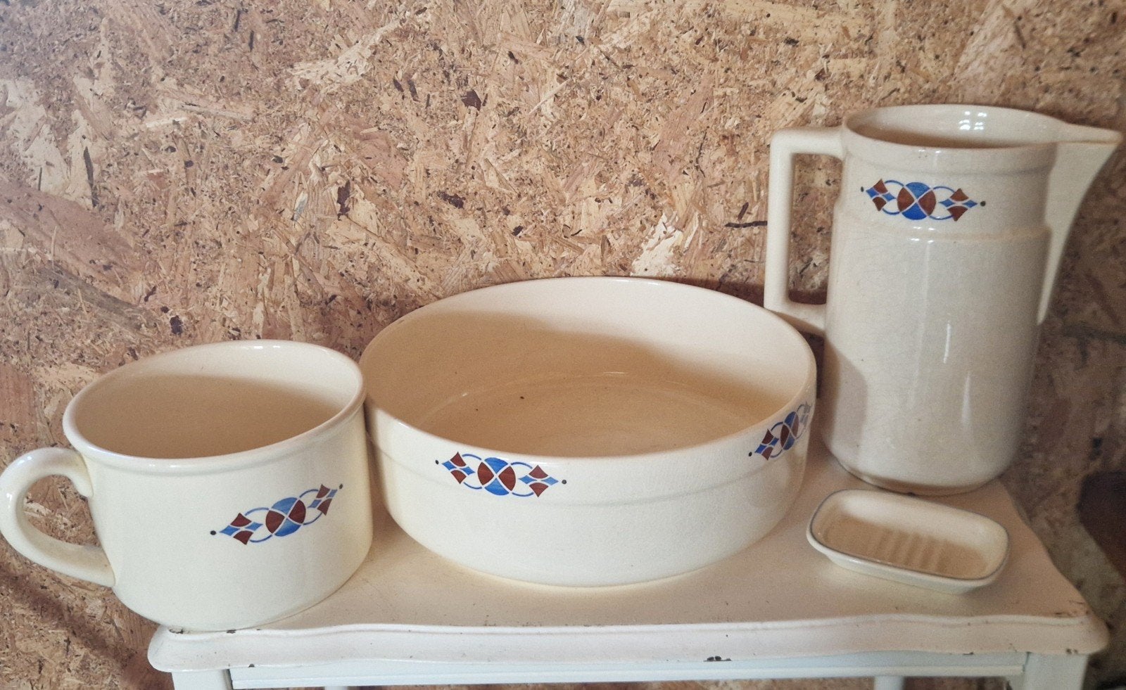 Vintage Wasstel Set/lampetstel - Kan, Kom, Mok en Zeepbakje, Ophalen of Verzenden