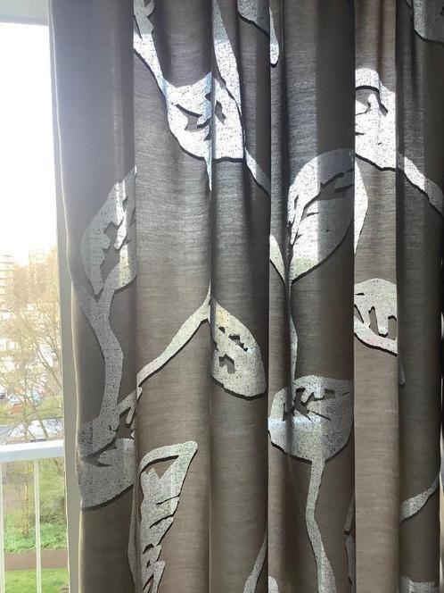 Mooie kant & klaar gordijn met motief, Ophalen, 100 tot 150 cm, Bruin, 200 cm of meer
