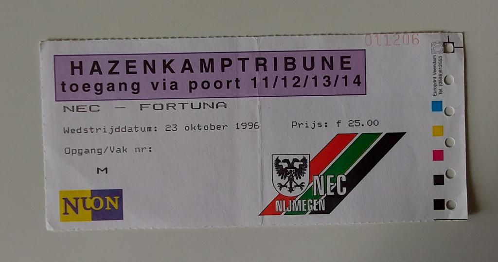 Wedstrijdticket NEC Nijmegen - Fortuna 1996, Verzenden, Gebruikt, Overige binnenlandse clubs, Overige typen