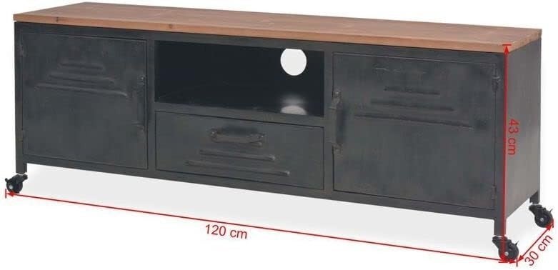 NIEUW! VidaXL TV meubel 120x30x43 cm zwart staal + vurenhout, Ophalen of Verzenden, Nieuw, 25 tot 50 cm, Minder dan 100 cm