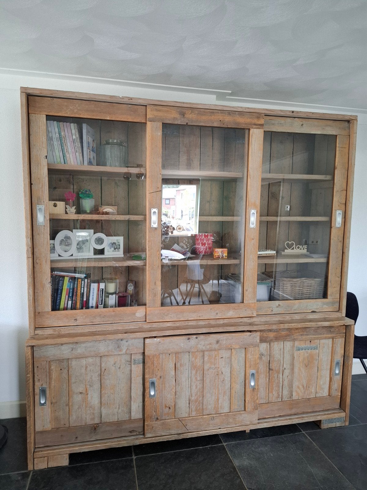 Grote mooie steigerhouten buffetkast, Ophalen, Gebruikt, Robuust en stoer, 200 cm of meer