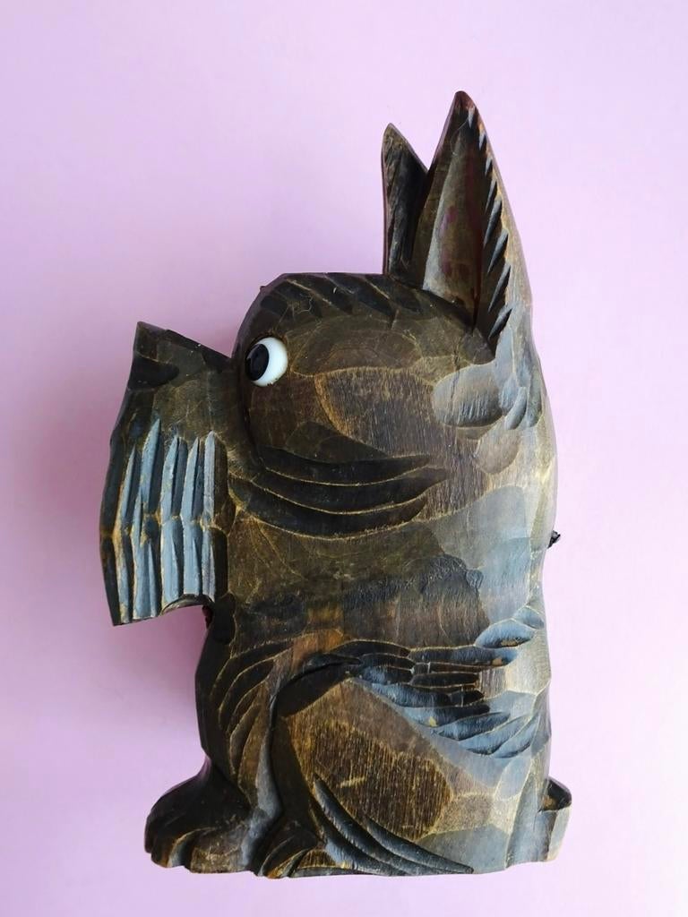 Art Deco 30s Scotty Dog schotse terrier wand bakje hout, Gebruikt, Verzenden, Hout, Vintage