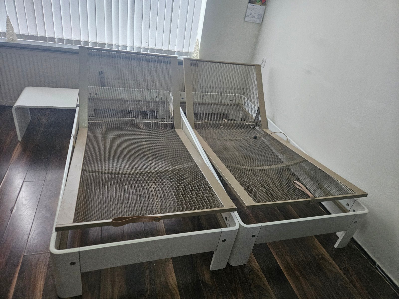 2x Auping 1persbedden of 180x200+tafeltje+ verstel. spiralen, Ophalen, Tweepersoons, 180 cm, Hout