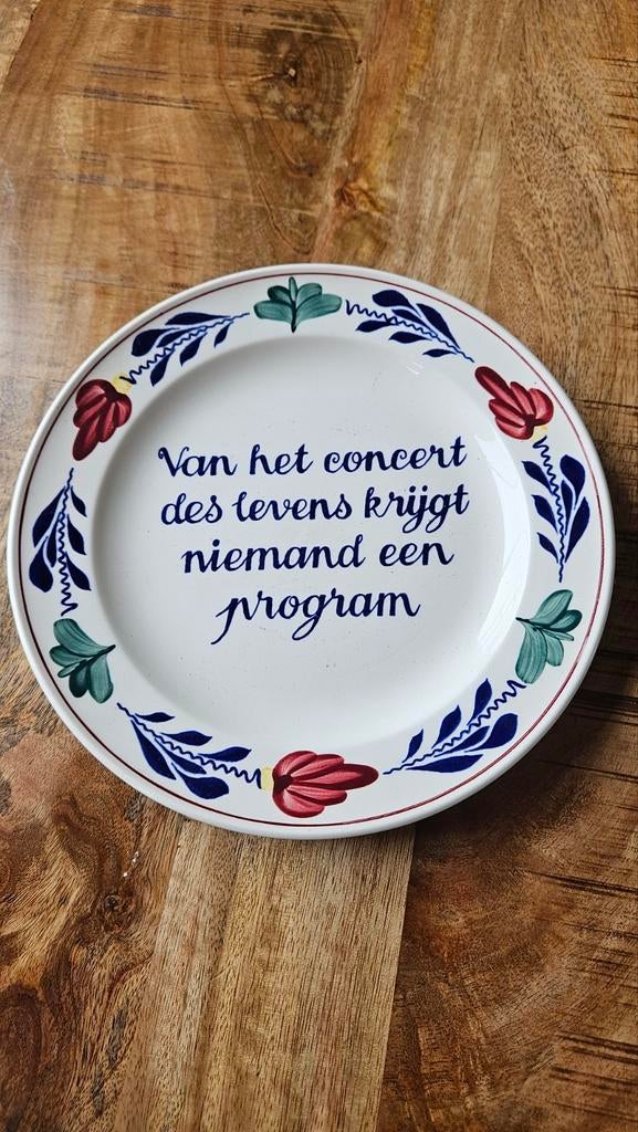 Vintage Boerenbond Boch bord met spreuk - Handgeschilderd, Ophalen of Verzenden